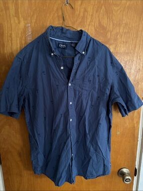 Chaps Men's Short-Sleeve Button-Down Shirt - Blue with Palm Motif
